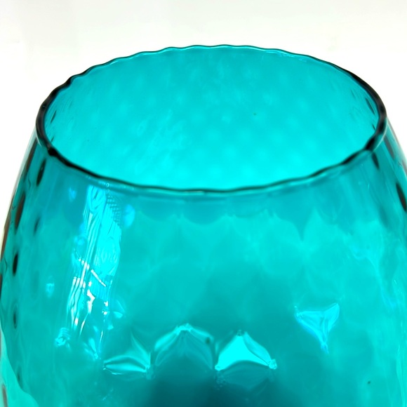 Mid century modern  handblownturquoise glass  JUMBO sized diamond optic snifter - Picture 4 of 10